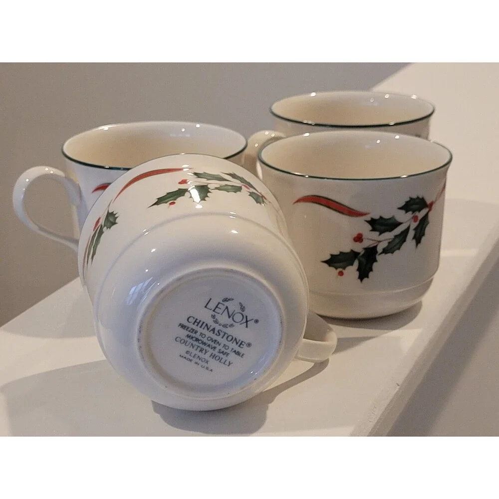 Lenox‎ Country Holly Tea Cups Set of 4 -Made In USA